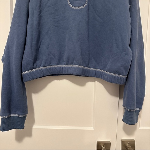Kittenish Blue White 1/4 Zip Cropped Sweater Size XL Extra Large Women’s - Picture 2 of 11